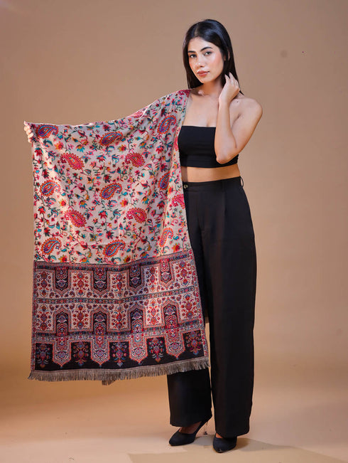 Women's Printed Aari Jamawar Wool Stole